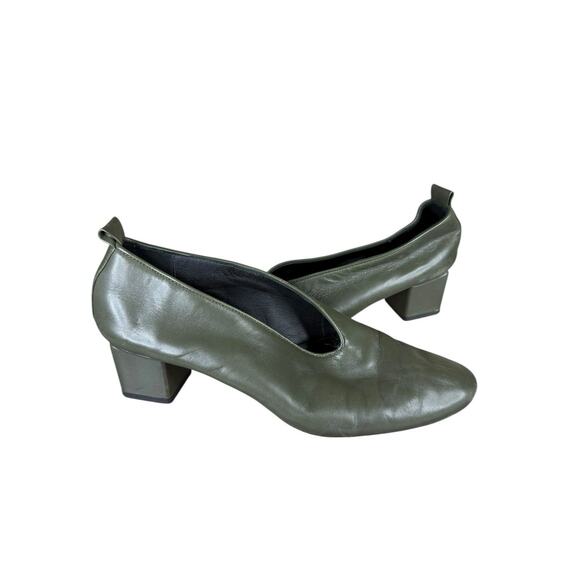 Gray Matters Olive Green Leather Block Heel Pumps Size 8 US made in Italy - Picture 3 of 12
